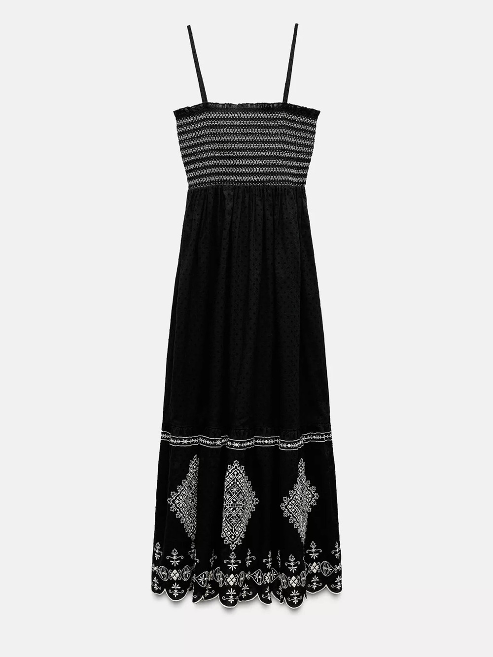 Zara Black Maxi Dress with White Embroidery